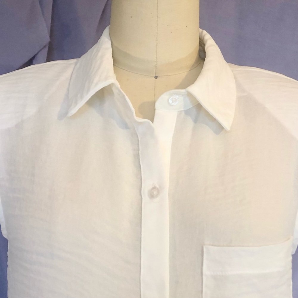 White Sheer Sleeveless Shirt Dress Duster Cover Up Small – Draped Back - Picture 5 of 9